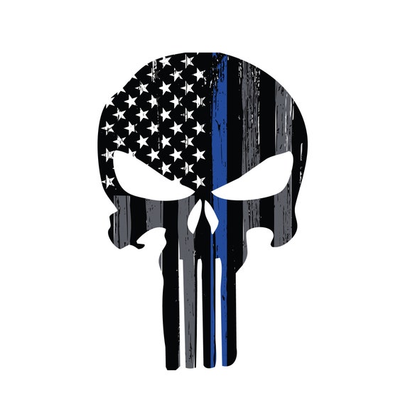 Thin Blue Line Punisher Skull Embroidered Patch – American