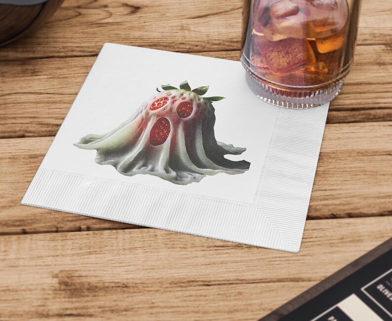 Halloween Pink Strawberry Ghost Cocktail Napkins Strawberries Ghosts