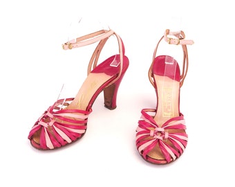 1950s Pink & Pink Ankle Strap Sandals by Carmellites UK 4