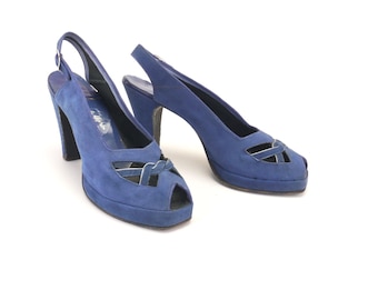 Cornflower Blue 1940s Platform Sandals UK 7