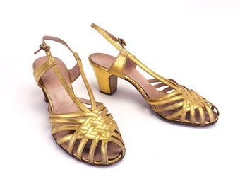 1940s Gold Evening Sandals by Benefit UK 3.5