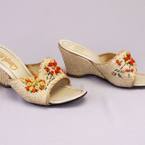 Abby Cream Raffia Leather Slingback Mule