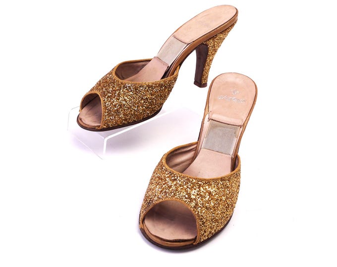 Sparkly 1950s Gold Glitter Springolators by Saxone UK 4.5 - Etsy