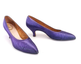 1950s Miss Rayne Violet Satin Pumps UK 7.5