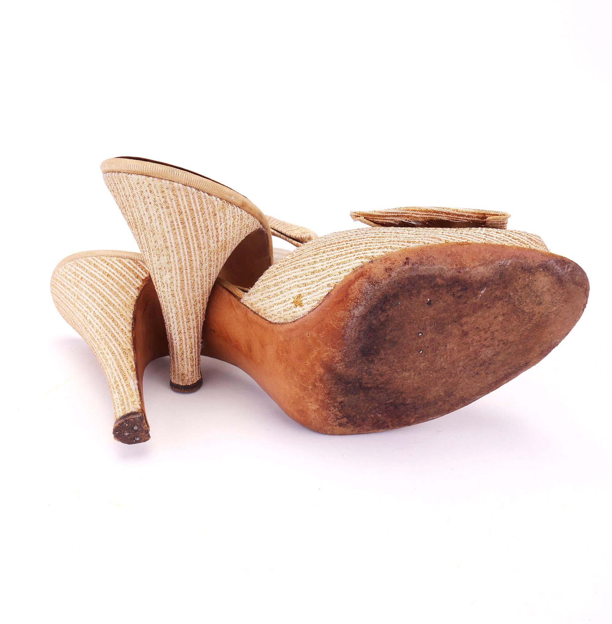 Springolator Mules 1950s Gold Lamé Springolator Mules by Bally UK 4.5 - Etsy