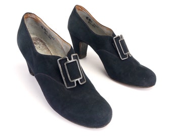 1940s Black Suede Utility CC41 Pumps UK 7