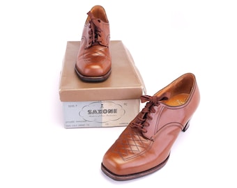 Fab 1950s Saxone Tan Derbies w Square Toe UK 5.5