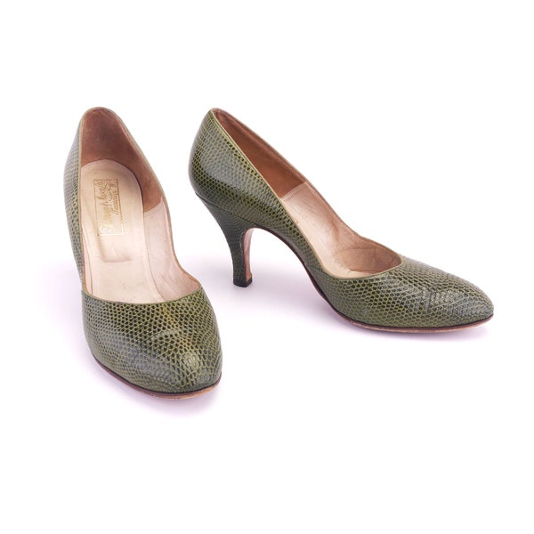 Fortnum & Mason 1950s Olive Green Baby Doll Pumps UK 4.5