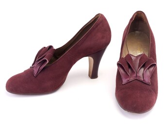 1930s Wine Suede n Leather Pumps by Stead & Simpson UK 5