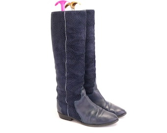 Navy Flat Boots - Etsy