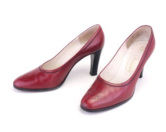 1970s Dark Red Brogued Pumps by Rayne UK 5.5