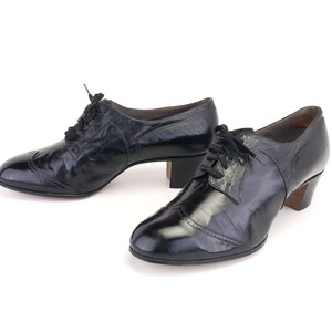 1930s Unworn Ladies Black Derbies Lace Ups UK 10.5