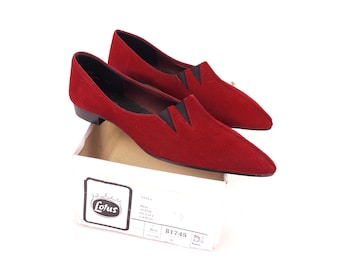 1960s Deadstock Dark Red Suede Flats by Lotus UK 5.5