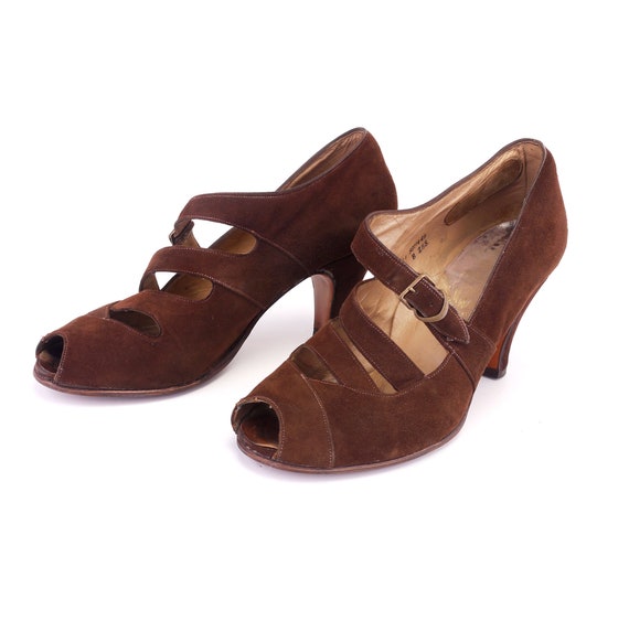 Clarks 1940s Peep Toes W Oblique Straps UK 4.5 Etsy