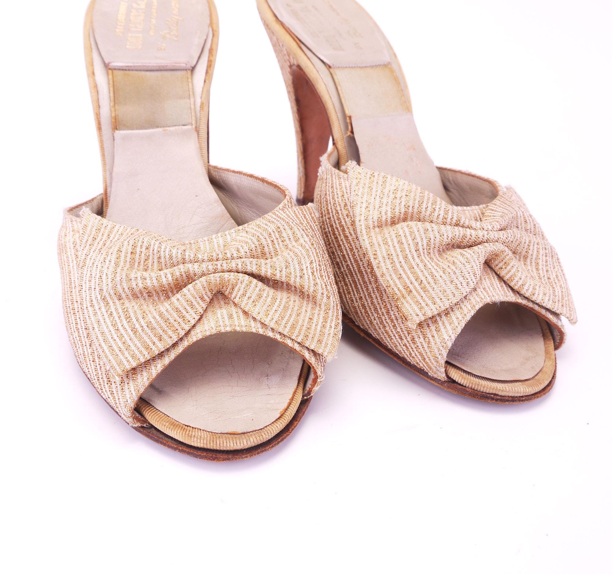 Springolator Mules 1950s Gold Lamé Springolator Mules by Bally UK 4.5 - Etsy