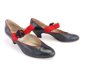 Bally 80s Doing 20s Black & Red Mary Janes UK 5