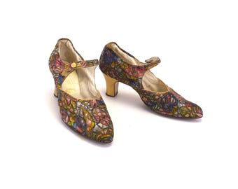 1920s Multi Colour Brocade Bar Shoes by Manfield UK 3