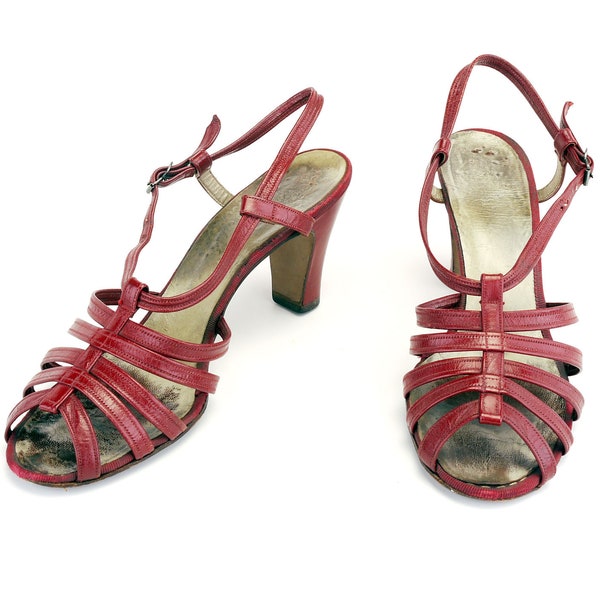 John Lewis 1950s Dark Red Strappy Sandals UK 6.5