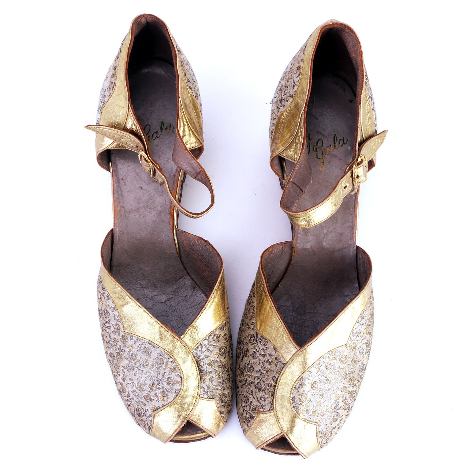 Incredible 1940s Wedge Gold Brocade Sandals Shoes UK 6.5 - Etsy UK