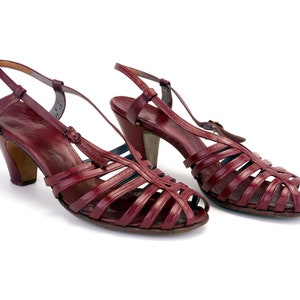 1940s Wine Red Strappy Dancing Sandals UK 7