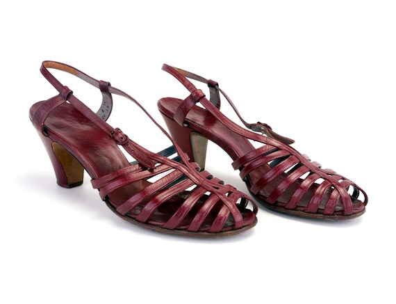 1940s Wine Red Strappy Dancing Sandals UK 7 Etsy