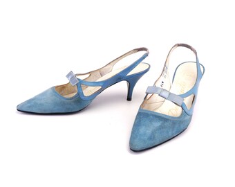 1960s Slate Blue Kitten Heel Slingbacks by Dolcis UK 4