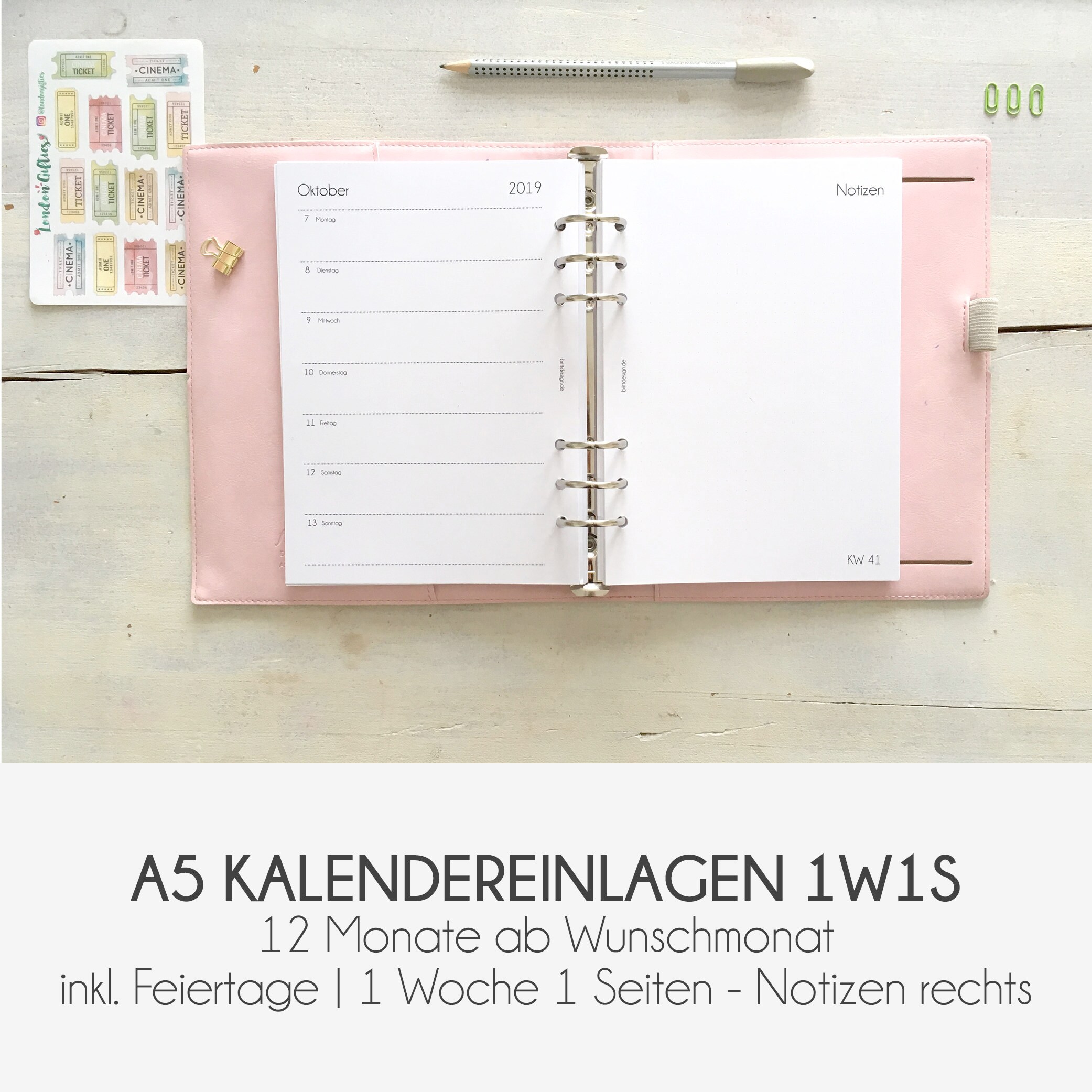 A5 WOCHENPLANER Kalendereinlagen 1 Woche 1 Seite 1W1S  Etsy