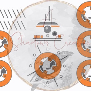 May include: A digital illustration of a stylized geometric design with a gray and orange color scheme. The design features a circle with a smaller circle inside, and a series of lines radiating outward. The background is a white wood grain texture. The text "Shadows Creations" is visible in the image.