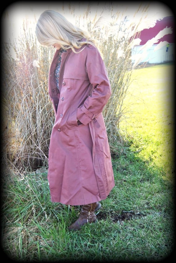 Vintage 80s dusty rose trench coat, pink trench co