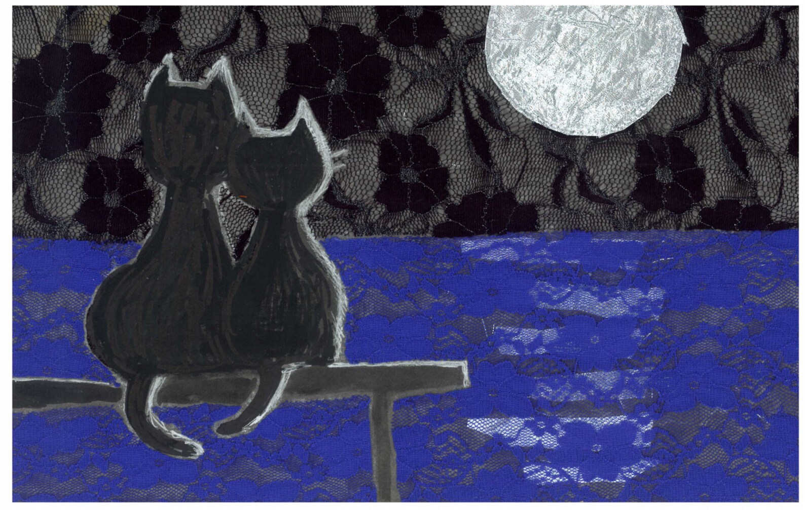 Silver Moon Mixed Media Collage Art With Lace Etsy