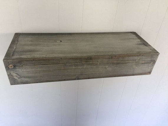 Wood floating shelf distressed off white handmade