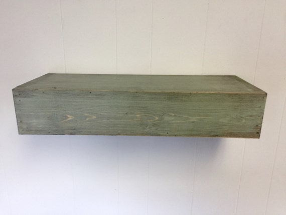 Wood floating shelf green distressed handmade
