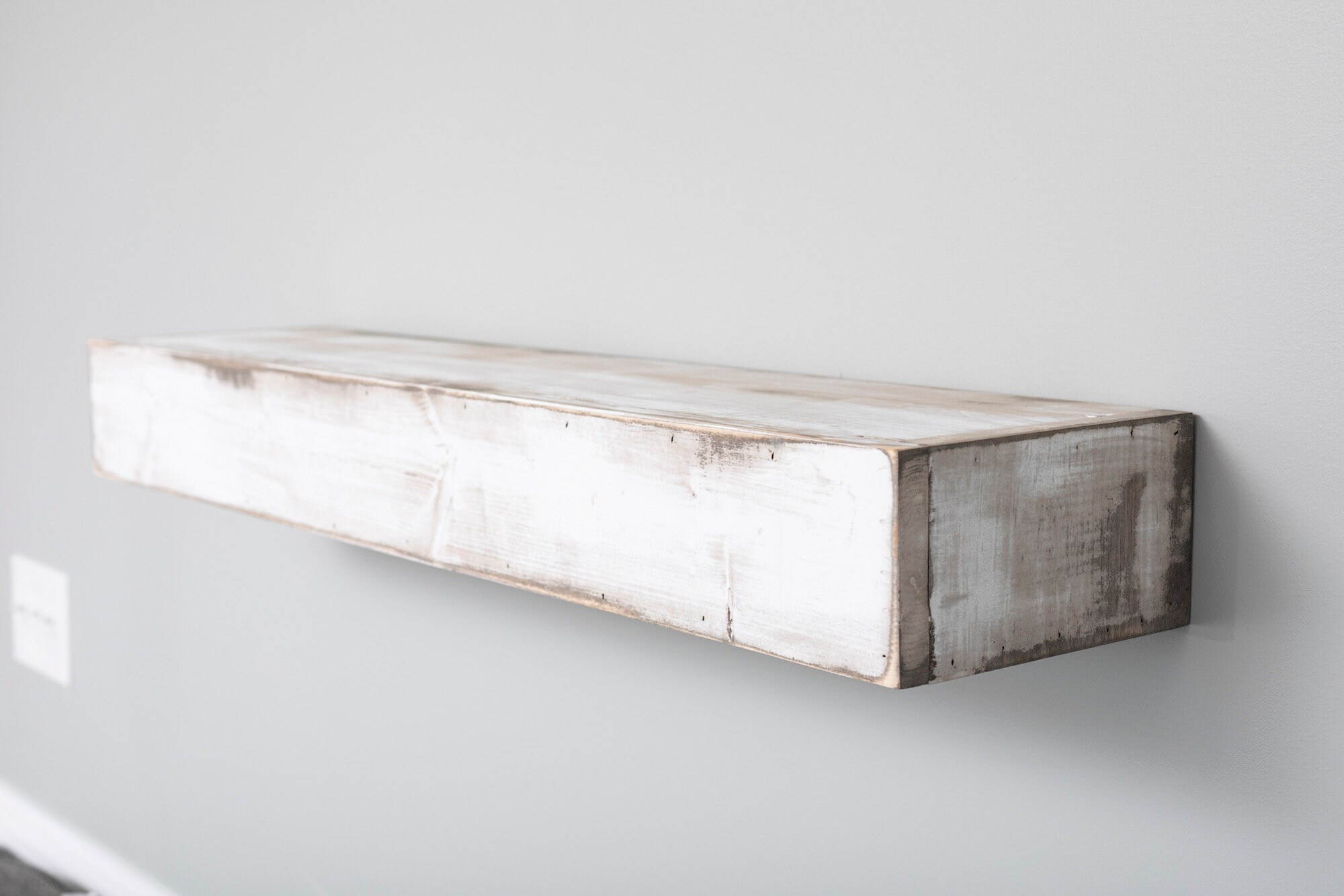 Wood floating shelf white distressed handmade // rustic shelf Etsy