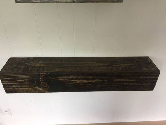 Wood Floating Mantle / Shelf Rustic Reclaimed Style in Dark Walnut // rustic shelf // rustic shelves // rustic mantle // rustic wood