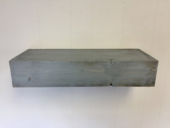 Wood floating shelf blue distressed handmade