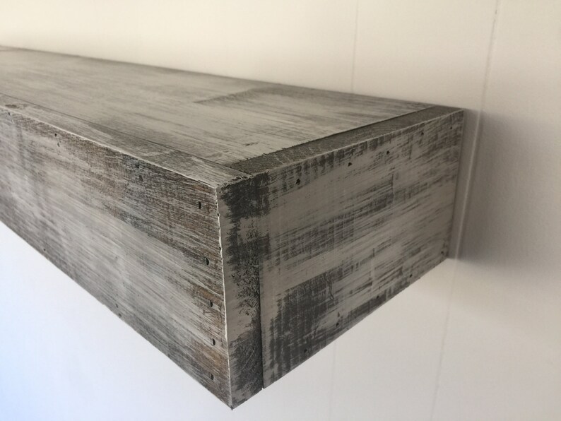 Wood floating shelf distressed off white handmade Etsy