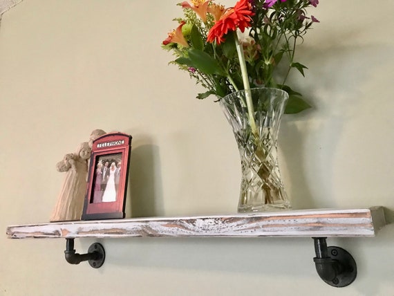 Kathy Industrial Pipe Wood Floating Shelf // Rustic // Reclaimed // industrial // piping // wood shelf // floating shelf