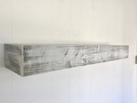 Wood Floating Shelf White Distressed Handmade Rustic