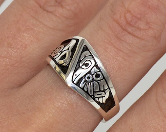 Lovebirds Ring - Silver Lovebird - Eagle Raven Ring - Lovebird Ring - Northwest Native -Eagle Women Ring -Raven Eagle Ring -Silver Bird Ring