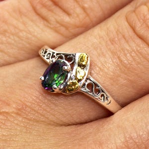 Mystic Topaz Ring-Rainbow Topaz Ring-Genuine Mystic Topaz-Silver Mystic Topaz-Genuine Topaz Ring-Sterling Nugget Ring-Natural Mystic Topaz