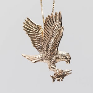 Eagle with Salmon pendant, striking eagle pendant, Pacific Northwest Collection, Eagle in Flight, Gold Eagle, Silver Eagle, Eagle Necklace