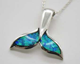 Whale Fluke Necklace - Blue Whale Tail - Opal Inlay Fluke - Opal Fluke - Jade Whale Tail - Black Jade Necklace - Jade Fluke - Fluke Tail