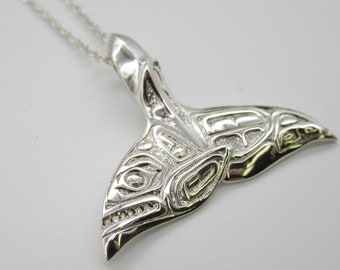Native Collection, Orca Necklace, Orca, Sterling Silver Whale Tail, Orca Whale, Orca Jewelry, Native Orca, Orca Native Pendan, Whale Tail