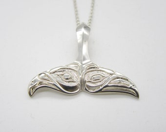 Native Collection, Alaska Native Jewelry, Lovebirds Eagle Raven, Raven Pendant, Eagle Pendant, Silver Whale Tail Necklace