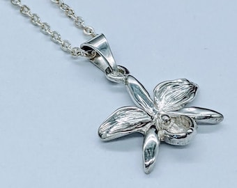 Orchid Pendant - Orchid Necklace - Plant Necklace - Orchid - Flower Pendant - Silver Flower - Orchid Flower - Orchid Flower Pendant