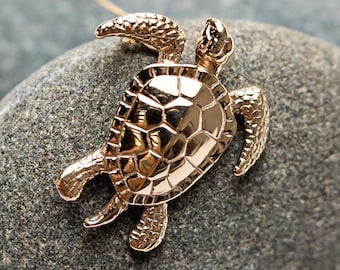 Sea Turtle Pendant, Sea Life Jewelry, Marine Jewelry, Gold Turtle Necklace, Silver Turtle Necklace, Made in USA