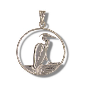 Heron Art Pendant in silver, PNW, Silver Heron Pendant, Heron Necklace, Heron Jewelry, Heron Circle, Heron Handmade, Heron Gift