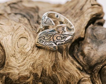 Native Collection - Orca Ring in Sterling Silver - Womens - Wrap Ring - Alaska Native Jewelry - Sterling Orca - Orca - Orca Whale