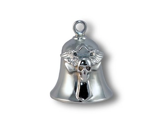 Flying Skull on Cross Chrome Guardian Bell for All Motorcycles, Biker Gift, Motorcycle Protection