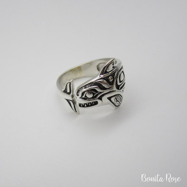 Native Orca Ring, NW Pacific Jewelry, Whale Ring, Bonita Rose Jewelry